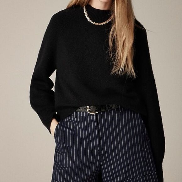 J. Crew Women Sweater Black Knit Merino Wool Alpaca Blend Roll Neck size L - Picture 1 of 8